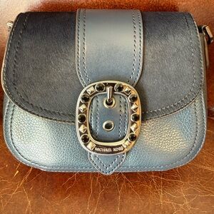 Michael Kors Viola Dark Blue Leather & Calf Hair Crossbody Bag